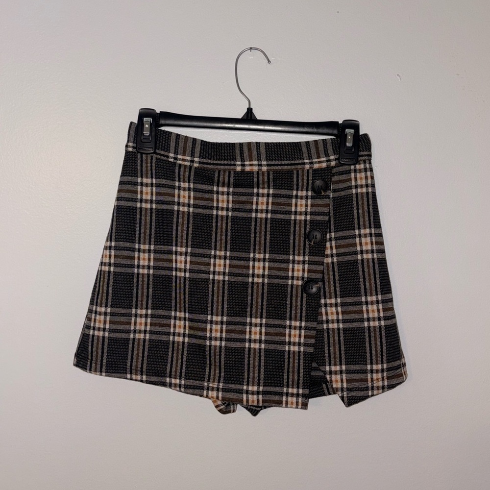 Plaid Mini Skirt with Button Detail